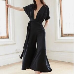 Mara Hoffman Black Wide Leg Deep Plunge Jumpsuit